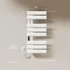 A white electric towel warmer mounted on a light-colored wall, with dimensions and power information displayed. Náhľad obrázku produktu