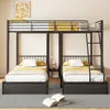 A bunk bed with two lower beds and one upper bed, decorated with yellow and white bedding. Anteprima dell’immagine prodotto