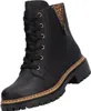 A black lace-up boot with a side zipper and leopard print lining. Voir les images du produit