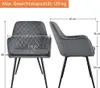 Front and side views of a gray armchair with dimensions indicated. Produktbild-Vorschau