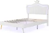 A white upholstered bed frame with a crown-shaped headboard and LED lighting. Náhled obrázku produktu