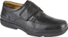 A black leather shoe with velcro straps. Voir les images du produit