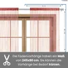 A close-up view of a red string curtain hanging in front of a window, with measurement indicators and descriptive text. Náhľad obrázku produktu