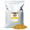 A large white bag of bird feed with a pile of the feed in front of it. A label on the bag shows the brand and product details. Produktbild-Vorschau