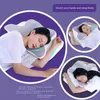 Collage of images showing a woman sleeping on a specially designed pillow, with text overlays highlighting its features. Produktbild-Vorschau