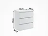 A white chest of drawers with dimensions indicated by text overlays. Produktbild-Vorschau