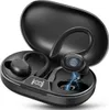 A pair of black wireless earbuds with their charging case open. Produktbild-Vorschau