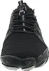 A close-up front view of a black athletic shoe. Produktbild-Vorschau