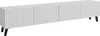 A white TV lowboard with fluted doors and black legs, presented on a white background. Podgląd zdjęcia produktu