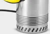 A close-up view of the bottom section of a silver submersible pump with a yellow handle visible at the top left. Anteprima dell’immagine prodotto