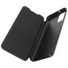 A black wallet flip phone case is shown open, displaying the inside of the case with card slots and the phone holder. Anteprima dell’immagine prodotto