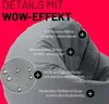 A close-up marketing image of a gray beanbag chair, highlighting its features with text overlays and icons. Podgląd zdjęcia produktu