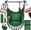 A green hammock chair with accessories, displayed against a white background. Produktbild-Vorschau