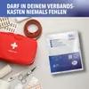 A collection of first aid items, including a red first aid bag, bandages, scissors, a thermometer, and a cold pack, arranged on a light gray surface. Anteprima dell’immagine prodotto