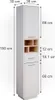 A tall, narrow white cabinet with wooden shelves and drawers, shown with dimensions indicated by text and lines. Anteprima dell’immagine prodotto