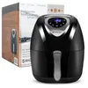A black air fryer and its packaging are shown against a white background. Podgląd zdjęcia produktu