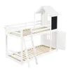 A white bunk bed with a house-like structure on top, featuring a blackboard and a door. Anteprima dell’immagine prodotto