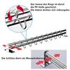 A collage showing a metallic kitchen utensil rack with hooks, and a close-up of the rack's features. Produktbild-Vorschau