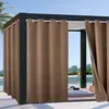Outdoor curtains hanging on a modern structure next to a pool. Produktbild-Vorschau