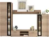 A media wall unit with a TV lowboard and shelving, decorated with framed art and decorative objects. Náhľad obrázku produktu