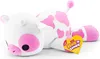 A plush toy cow with pink spots lies on a white background. Produktbild-Vorschau