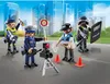 Playmobil police figures at a checkpoint with traffic cones and a camera. Produktbild-Vorschau