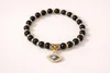 Perlenarmband Damen 8mm Schwarz mit Bösem Auge Charm Gold, Produktbild-Vorschau 1
