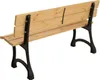 A wooden park bench with black cast iron legs, shown from the back. Produktbild-Vorschau