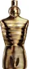 A gold-colored perfume bottle shaped like a male torso. Voir les images du produit