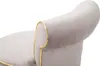 A close-up view of a gray upholstered bar stool with gold trim. Podgląd zdjęcia produktu