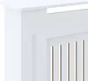 A close-up, cropped view of a white radiator cover. Náhľad obrázku produktu