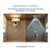 A split image showing a bathroom sink area with a mirror, illustrating the function of a motion sensor. Podgląd zdjęcia produktu