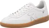 A white leather sneaker with a gum sole is shown against a white background. Produktbild-Vorschau