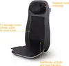 A black and gray massage seat cushion with yellow text overlays highlighting its features. Produktbild-Vorschau