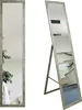 Two views of a tall, rectangular floor mirror with a distressed silver frame, one showing the mirror standing alone and the other showing it propped up by its stand. Náhled obrázku produktu