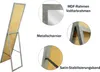 A full-length mirror with its back and details highlighted, accompanied by text descriptions of its features. Náhled obrázku produktu