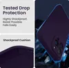 A collage of marketing images for a phone case, showing its protective features and a close-up of the case. Produktbild-Vorschau