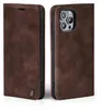A brown leather flip case for an iPhone 13 Pro is shown from two angles. Produktbild-Vorschau