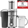 A stainless steel juicer with a black pulp container and a clear juice jug, next to a red and white test winner badge. Náhľad obrázku produktu