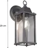 A close-up of an outdoor wall lantern with a measurement indicator. Voir les images du produit