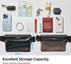 A flat lay of various personal items and two Spigen waterproof waist bags. Produktbild-Vorschau
