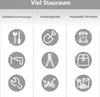 A grid of icons representing different categories of items that can be stored, with German text labels above each category. Produktbild-Vorschau