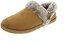 A single brown slipper with faux fur trim and a button detail, isolated on a white background. Produktbild-Vorschau
