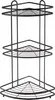 A black metal three-tiered corner shower caddy. Podgląd zdjęcia produktu