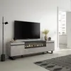 A modern living room with a TV stand featuring an electric fireplace. Produktbild-Vorschau