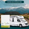 A product shot of a white fitted sheet next to a white camper van, with a mountainous landscape in the background. Produktbild-Vorschau