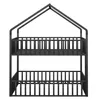 A black metal bunk bed with a house-shaped frame, shown against a white background. Produktbild-Vorschau