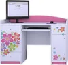 A child's computer desk with a monitor, keyboard, and decorative floral stickers. Produktbild-Vorschau
