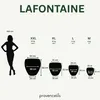 A size chart comparing different sizes of planters to a person's height, with dimensions and weight/volume information for each size. Produktbild-Vorschau