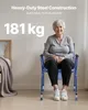 An elderly woman is sitting on a blue chair in a room. Produktbild-Vorschau